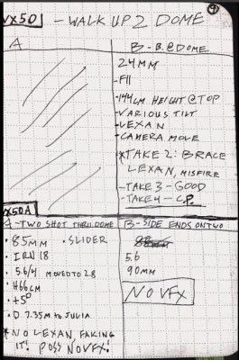 VFX supervisor Stephan Fleet tweeted this image of his Moleskine notes.