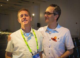 DigitalFish's Dan Herman and  (left) and Geri's Game & Windy Day director Jan Pinkava having fun at SIGGRAPH 2013