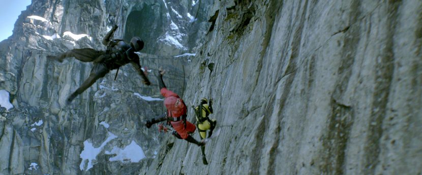 Ray Park plays Snake Eyes (far left) against Ninjas in the cliff battle.