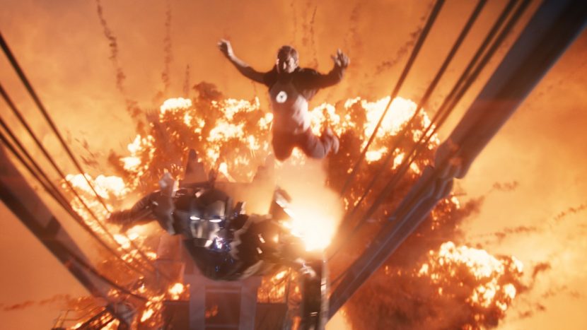Stark jumps into Iron Man suits during the sea port sequence.