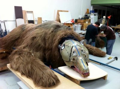 Bear and animatronic muzzle at Make-Up Effects Group's studio.