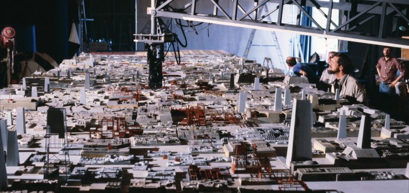 In this exclusive image from the book, visual effects supervsor Richard Edlund prepares a shot of the Death Star surface, using the VistaCruiser camera (in background are effects cameraman Bill Neil and stage technician Ed Hirsh. Download a hi-res version of the image here.