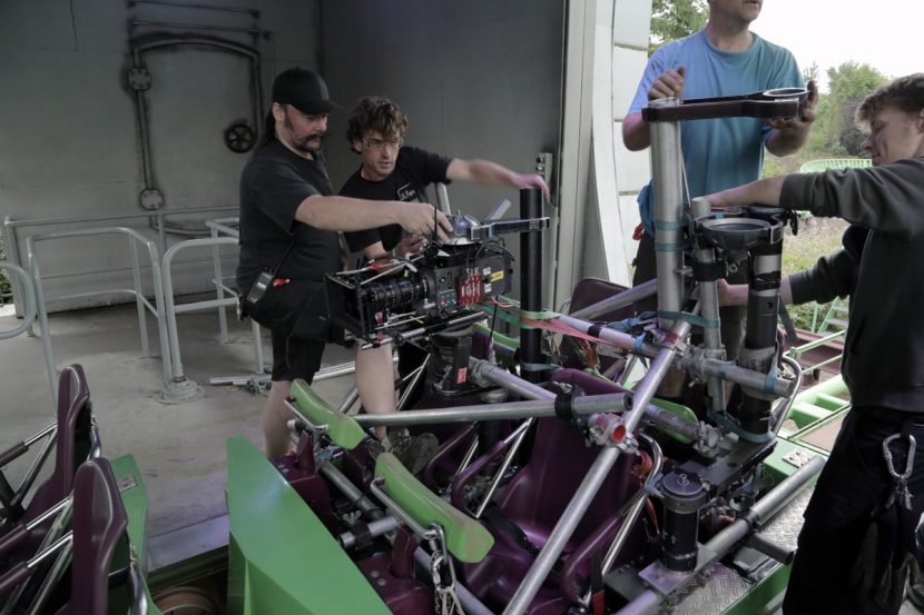 An ARRI Alexa is rigged to the train.