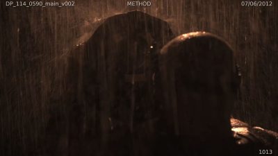 Original plate for a shot of Riddick squaring up against a Mud Demon.