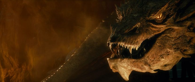 A close-up view of Smaug's face.