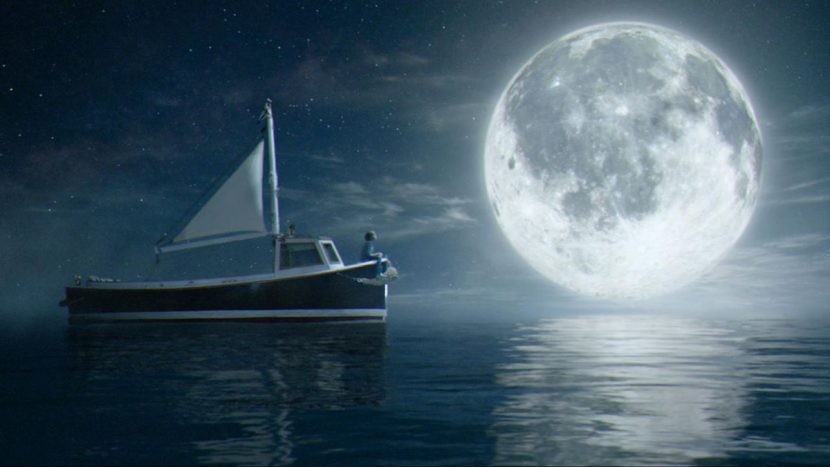In this shot the camera pans down from the surface to under the water.
