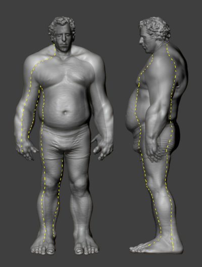 This outline drawing shows where the real actor would fit into the prosthetics.