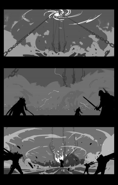 Storyboards from the cinematic.