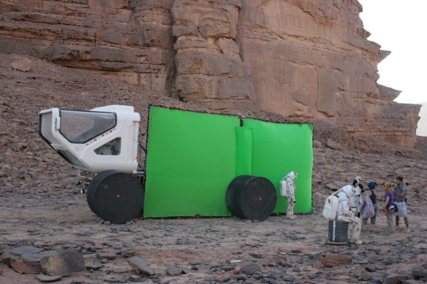 Filming with the partial build Rover on location.