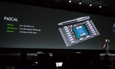 Jen-Hsun Huang on stage announcing the Pascal architecture