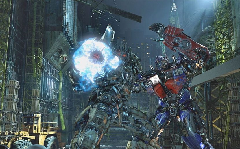 Optimus Prime and Megatron battle it out.