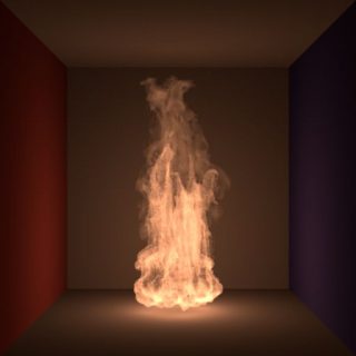 RenderMan’s Geometric Area Light system enable emissive volumes. All the illumination in this scene is provided by the volume; there is no other light source in the scene.