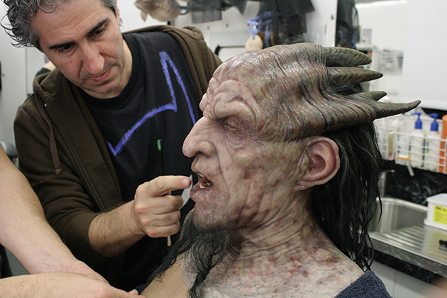 Working on the demon make-up.