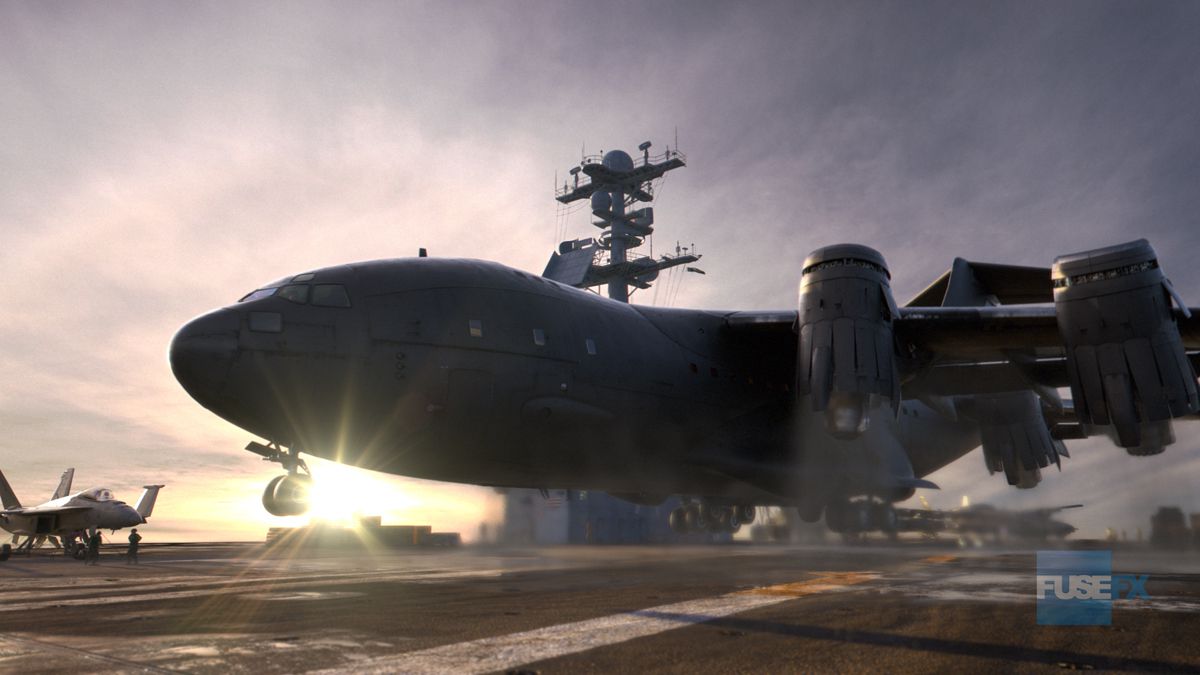 The Bus lands on an aircraft carrier.
