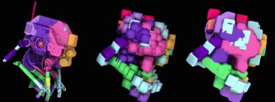 Approximate signed distance fields representing each fractured piece of the droid. (c) 2013 CTMG. From the DigiPro paper.