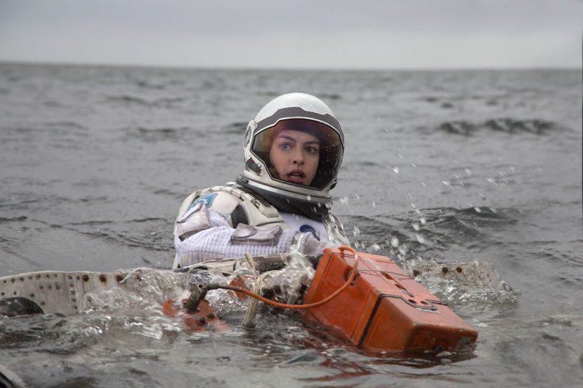 Anne Hathaway as Amelia on the water planet.