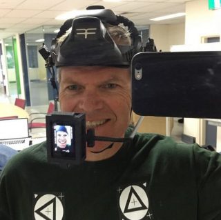 Donning the helmet for fxguide's test drive (see below).