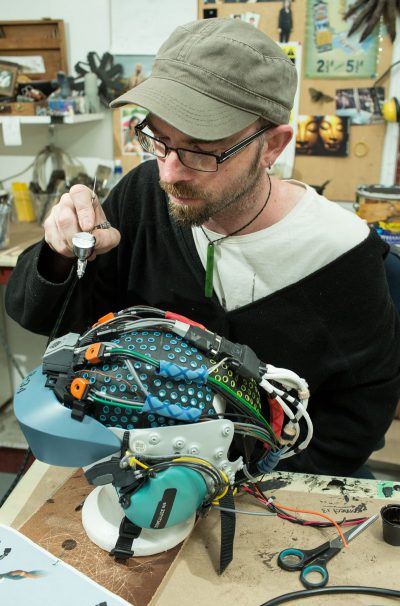 Weta Workshop's additional contributions to Chappie included Vincent's VR helmet. Photo credit: Steve Unwin.