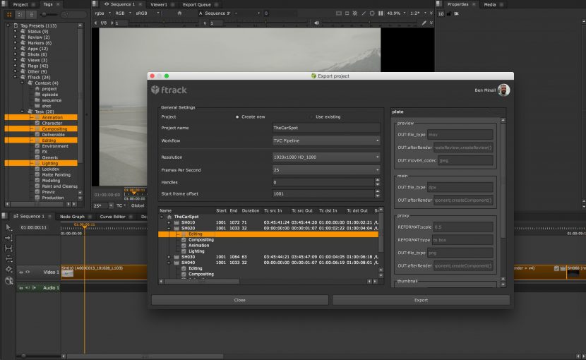 Exporting the project right from the Nuke Studio timeline.