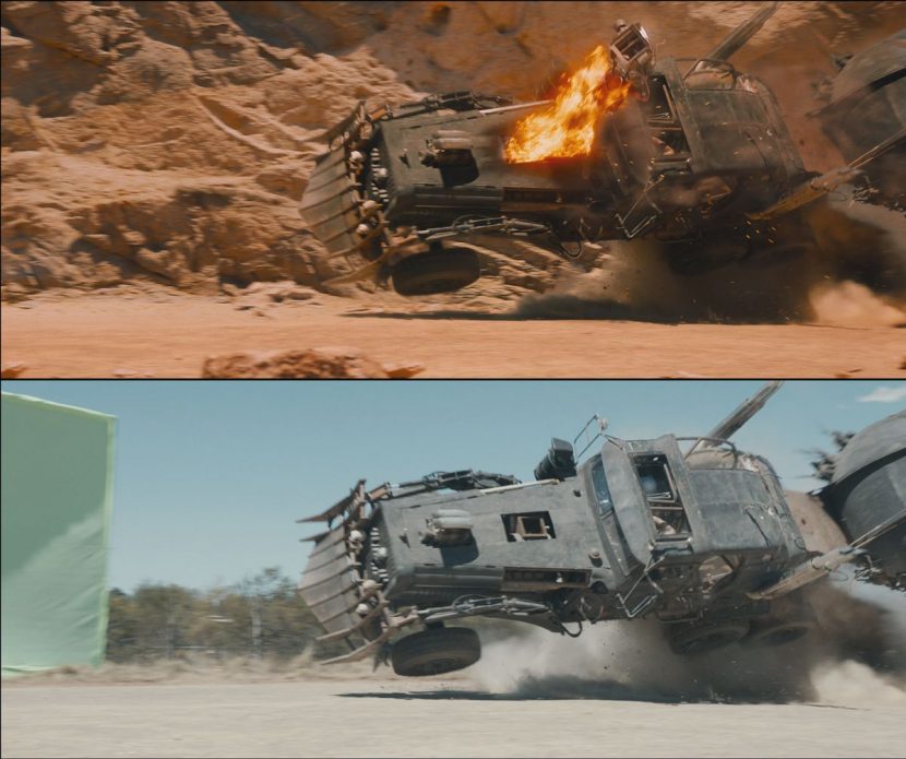 The War Rig crashes in a unique combination between practical and digital effects.