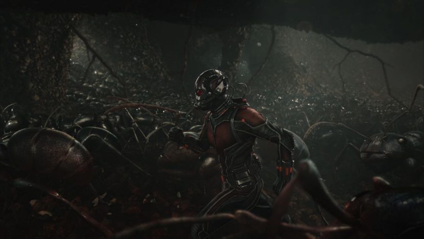 Ant-Man runs with the ants.