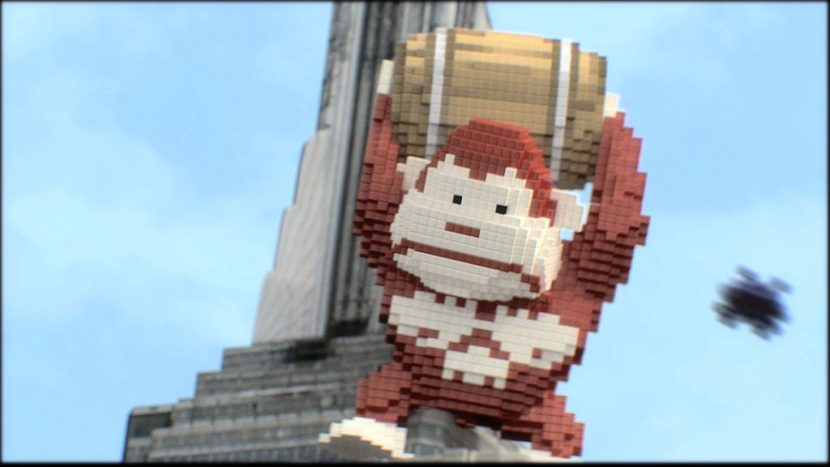 Donkey Kong throws his trademark barrels from atop the Empire State Building.