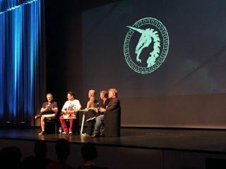 The VFX War Stories panel - from left, Scott Ross, Kevin Mack, David Prescott, Shane Mahan.