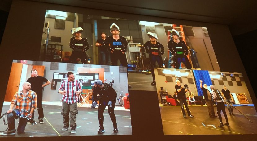 In this image taken of McIntosh's presentation at VIEW, the motion capture performers for the raptors take the stage at ILM.