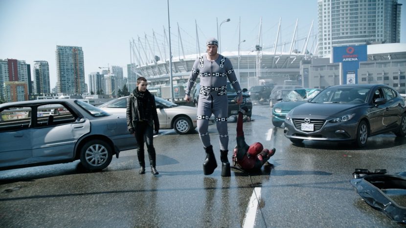 On-set in Vancouver - the Deadpool performer wore a gray tracking suit.