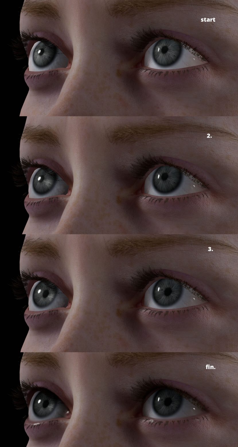 Four samples of the eye improvements each step added