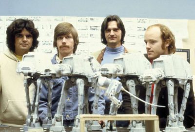 Tom St. Amand, Doug Beswick, Jon Berg and Phil Tippett with a snow-walker puppet, back in the day. Photo: Lucasfilm